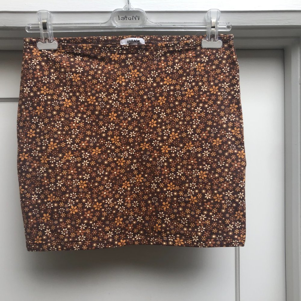 Cotton Garage Retro Autumn Brown Floral Tube Skirt NWT